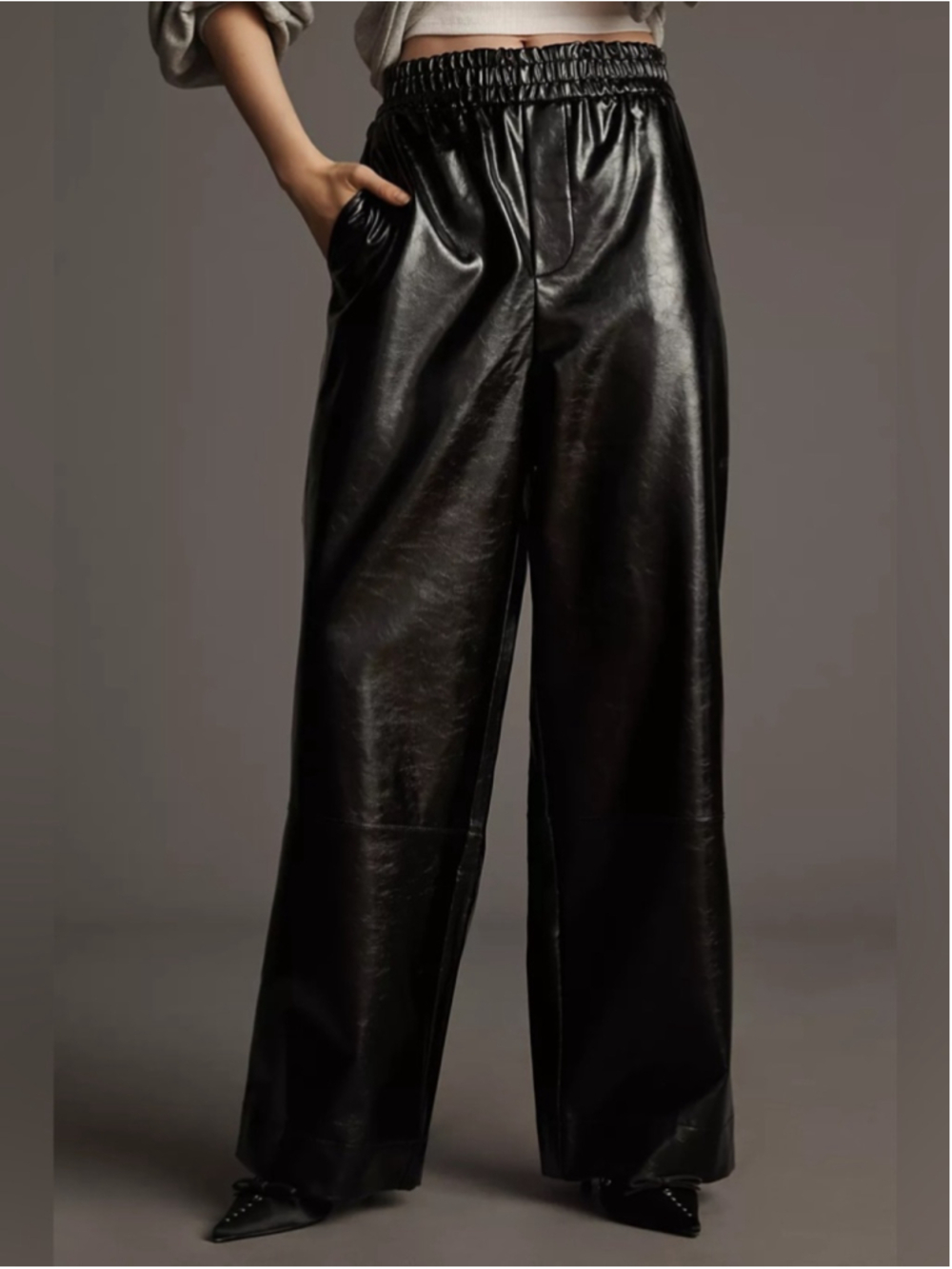 Maeve by Anthropologie Faux Patent Leather Pants Sz XS (13.5”W) Black #338 NWOT - Picture 2 of 11